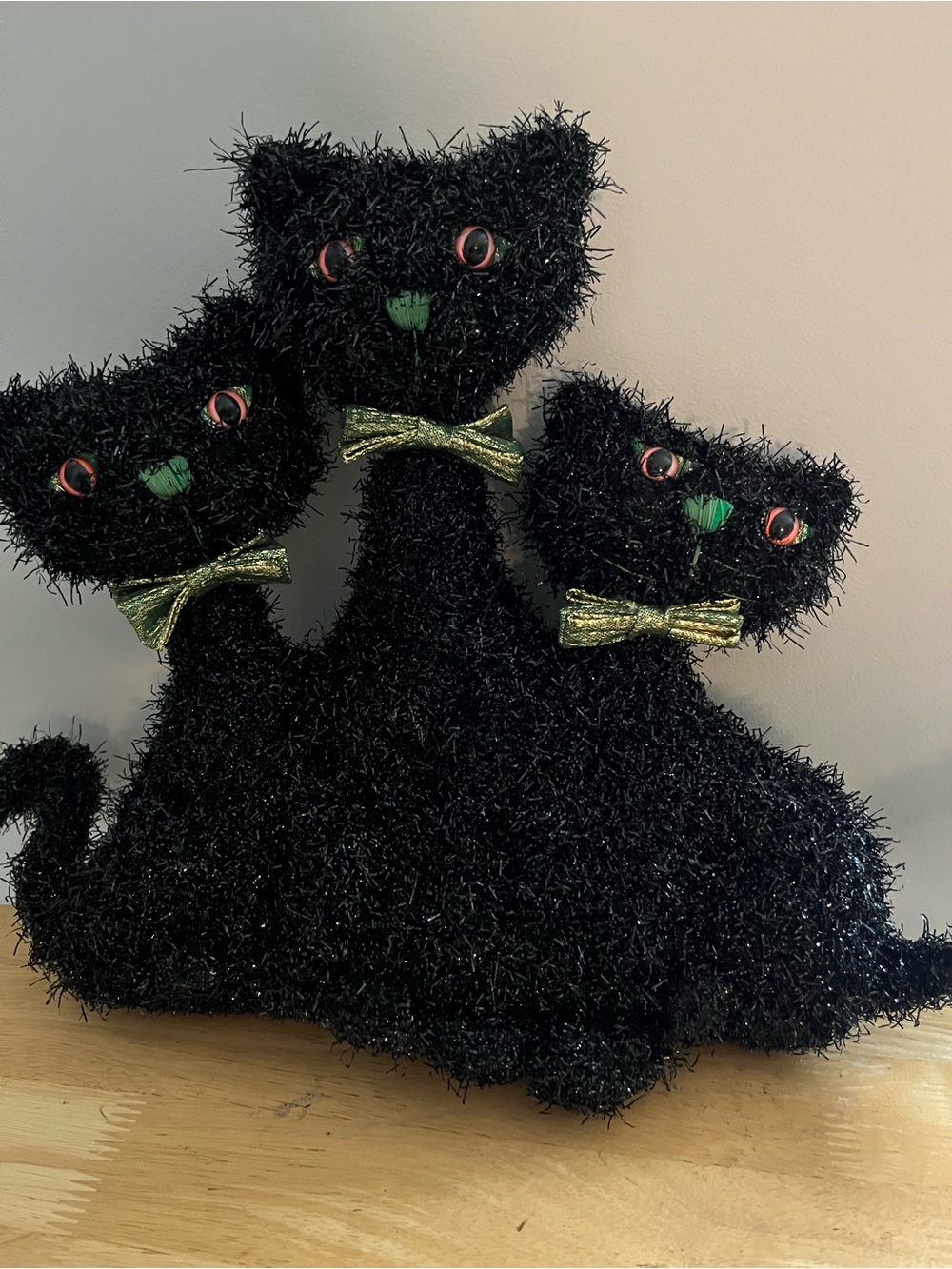 Halloween Cat Trio Plush with Green Bows